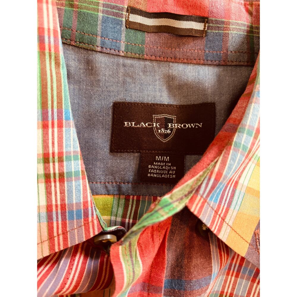 Black Brown 1826 Plaid Button Down Shirt Medium - Picture 4 of 5
